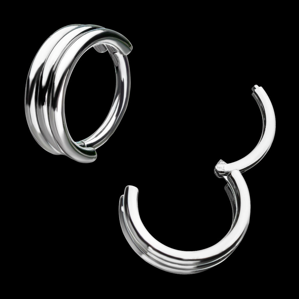 Triple Stack Design Side Facing Hinged Segment Clicker Hoop Earring / Nosering – Titanium