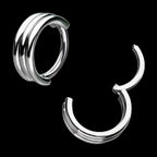 Triple Stack Design Side Facing Hinged Segment Clicker Hoop Earring / Nosering – Titanium