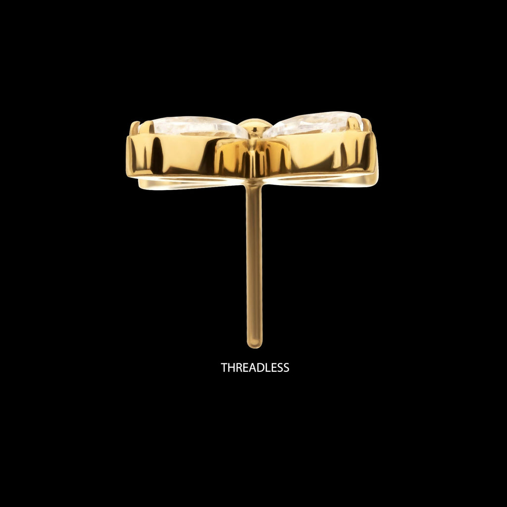 24Kt Gold PVD Titanium Threadless 4-Marquise Flower Gem Top