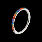 1mm CNC Set Rainbow Opal Eternity Gem Titanium Side Facing Hinged Segment Clicker Hoop Earring / Nosering