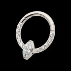 1mm CNC Set Full Clear CZ & Big Marquise CZ Front Facing Hinged Segment Clicker Hoop Earring / Nosering – Titanium