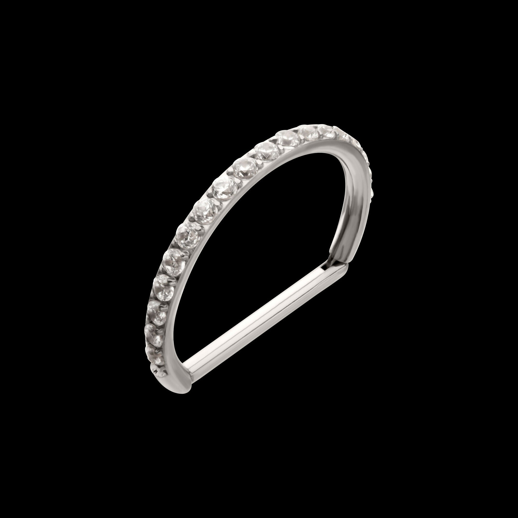 D-Ring Clicker with CNC Set Clear CZ Gem Hoop Earring / Nosering – Titanium