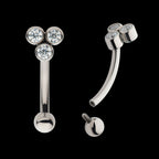 Internally Threaded Bezel Round CZ Trinity Fixed Top Curved Barbell Earring / Nosering – Titanium