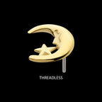 14Kt Gold Threadless Moon Face & Star Top
