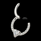1mm CNC Set Full Clear CZ & Big Heart CZ Front Facing Hinged Segment Clicker Hoop Earring / Nosering – Titanium