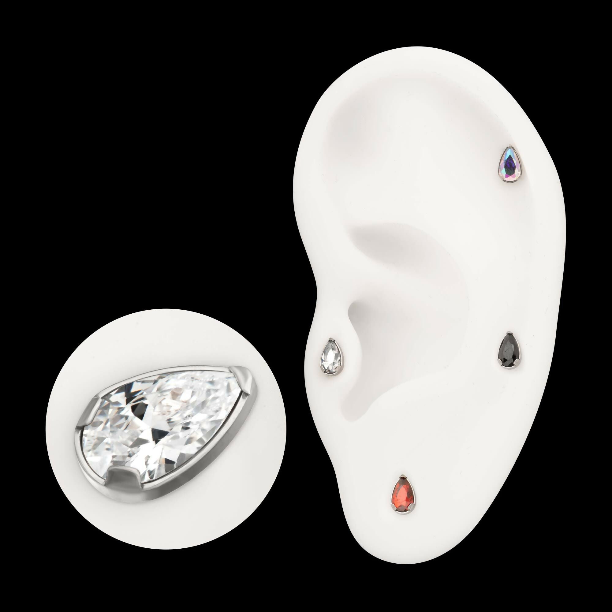 Titanium Threadless Prong Set Teardrop Shaped Gem Top