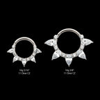 Clustered Prong Set Round & Teardrop CZ Front Facing Hinged Segment Clicker Hoop Earring / Nosering – Titanium