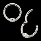 Eye CZ Front Facing Hinged Segment Clicker with CNC Set Round CZ Hoop Earring / Nosering – Titanium