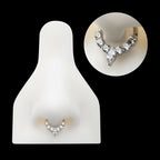 Clustered Prong Set Round CZ with Center Marquise CZ Front Facing Hinged Segment Clicker Hoop Earring / Nosering – Titanium