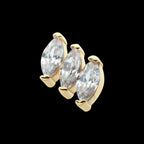 14Kt Yellow Gold Threadless Pronged Marquise CZ 3-Cluster Top