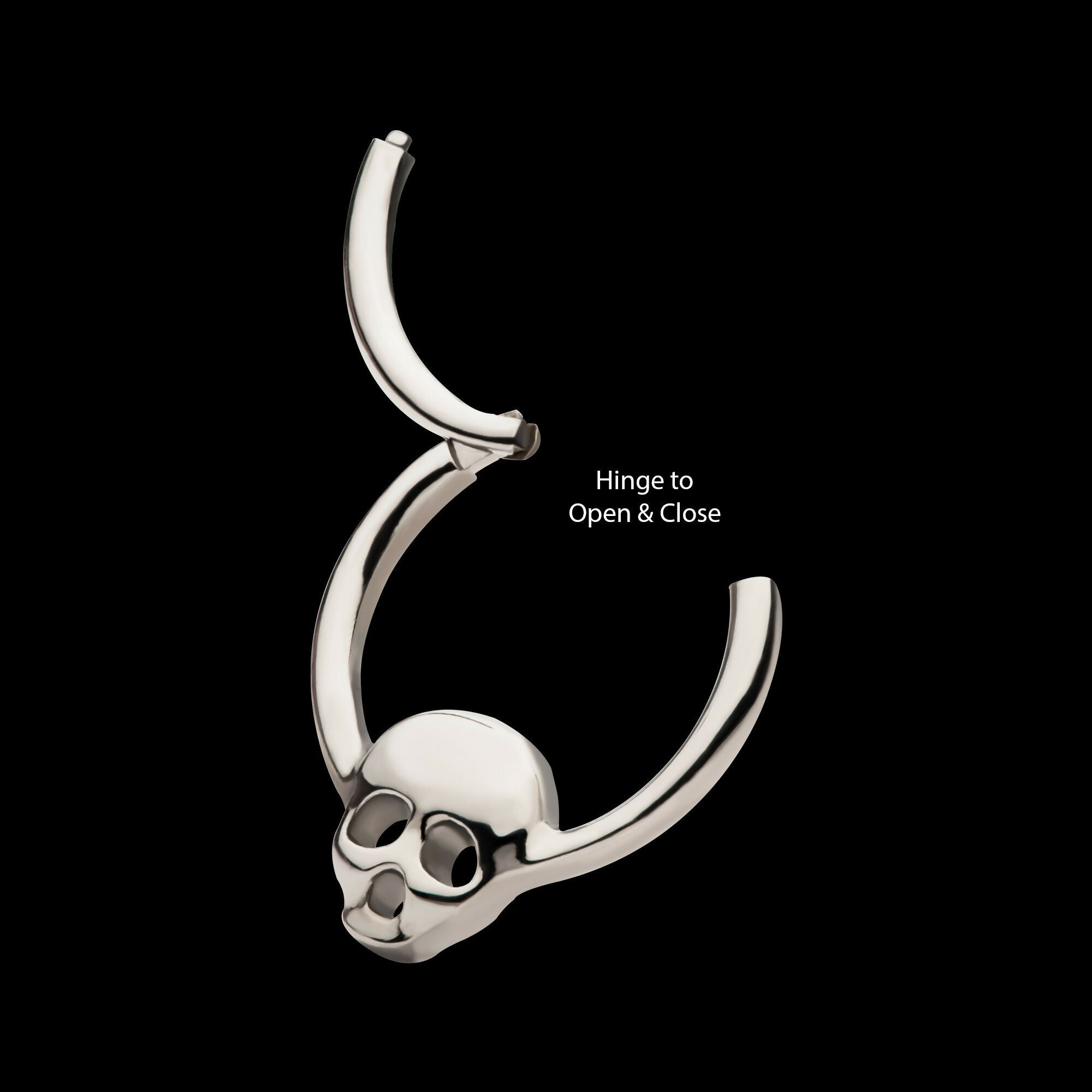 Centered Skull Front Facing Hinged Segment Clicker Hoop Earring / Nosering – Titanium