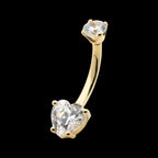 Internally Threaded 4-Prong Round & Heart Clear CZ Fixed Bottom Navel Earring / Nosering – 14Kt Gold