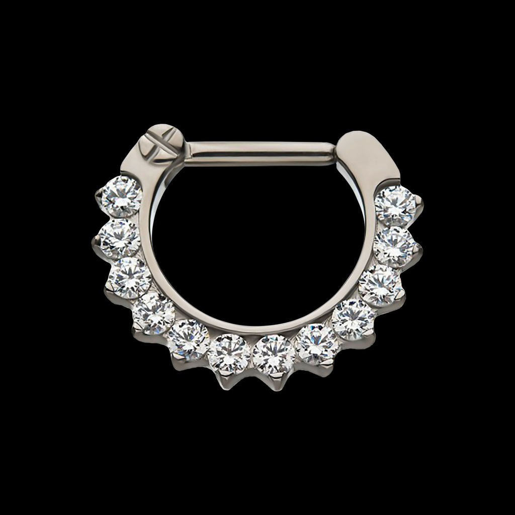 12-Cluster CZ/Opal Septum Clickers Hoop Earring / Nosering – Titanium
