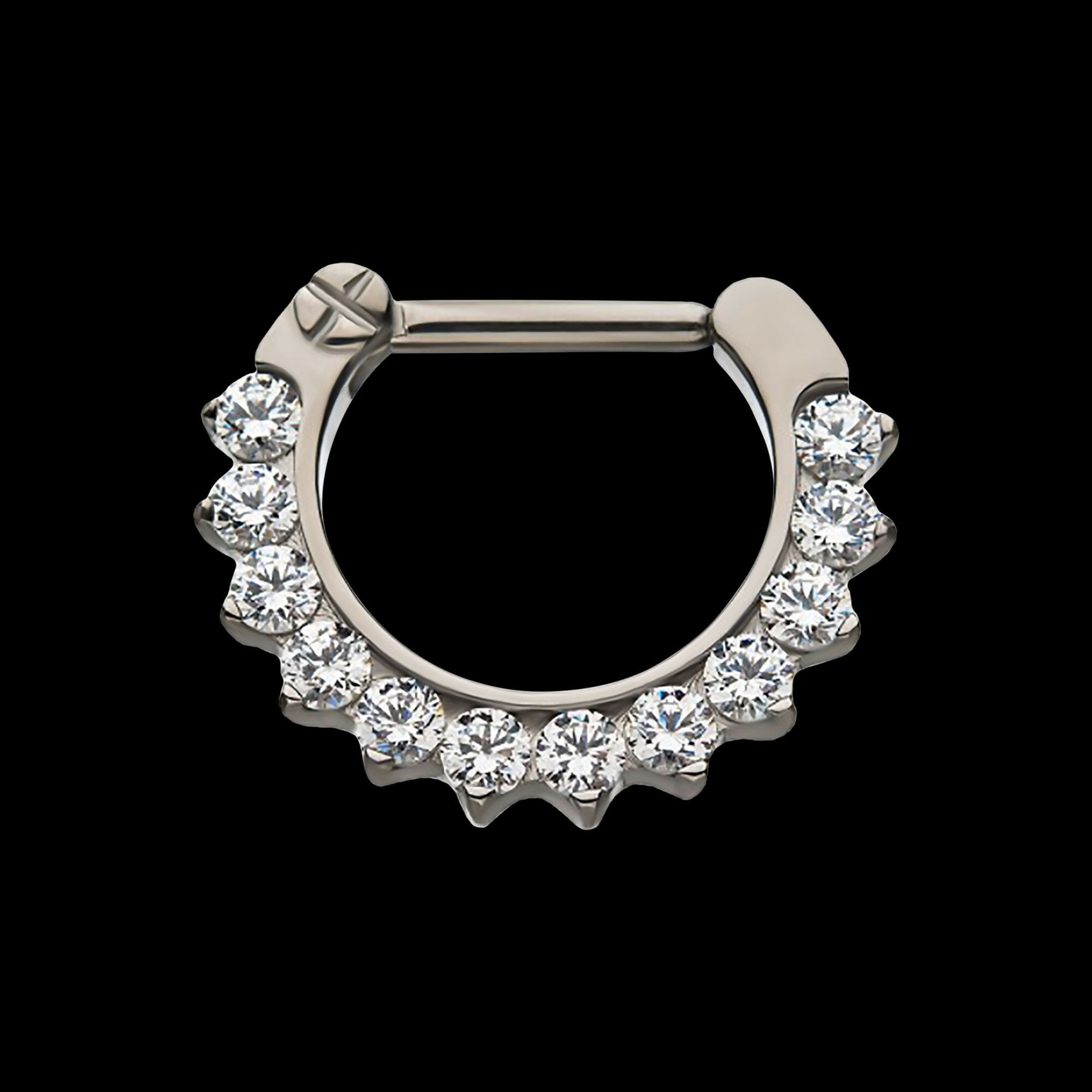 12-Cluster CZ/Opal Septum Clickers Hoop Earring / Nosering – Titanium