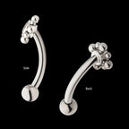 Internally Threaded with Beads Around Bezel Set Clear AAA CZ Flower Fixed Top Curved Barbell Earring / Nosering – Titanium