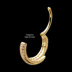 Pave Gem with Emerald-Eye Snake Side Facing Hinged Segment Clicker Hoop Earring / Nosering – 14Kt Yellow Gold