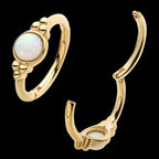Beads & Centerpiece Bezel Set White Opal Side Facing Hinged Segment Clicker Hoop Earring / Nosering – 14Kt Gold