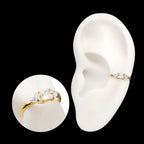 24Kt Gold PVD Titanium Linear Princess & Round Trio Gem Side Facing Hinged Segment Clickers Hoop Earring / Nosering