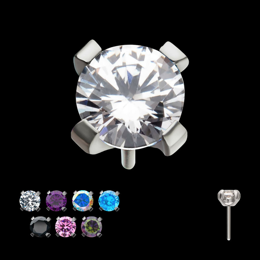 Titanium Threadless with 4-Prong Set CZ Front Facing Top