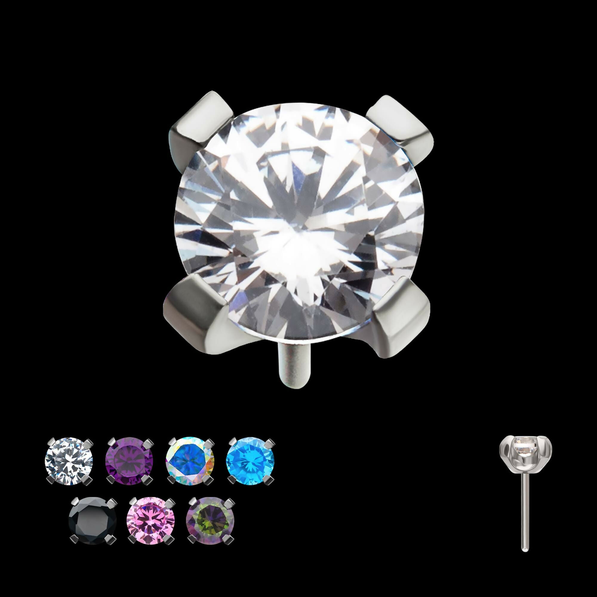 Titanium Threadless with 4-Prong Set CZ Front Facing Top