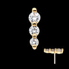14Kt Yellow Gold Threadless with Prong Set Round CZ 3-Cluster Top