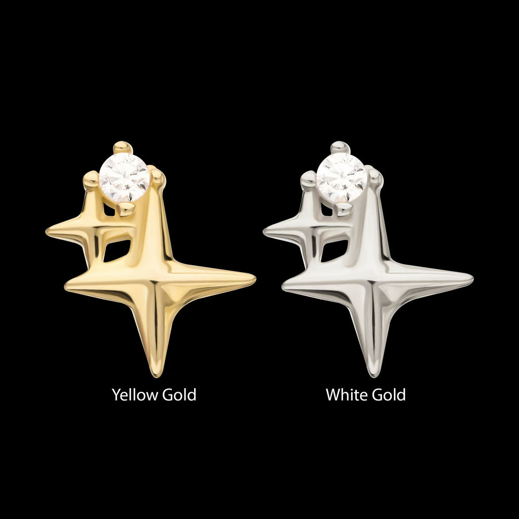 14Kt Gold Threadless Double Celestial Star Top with Prong Set Gem
