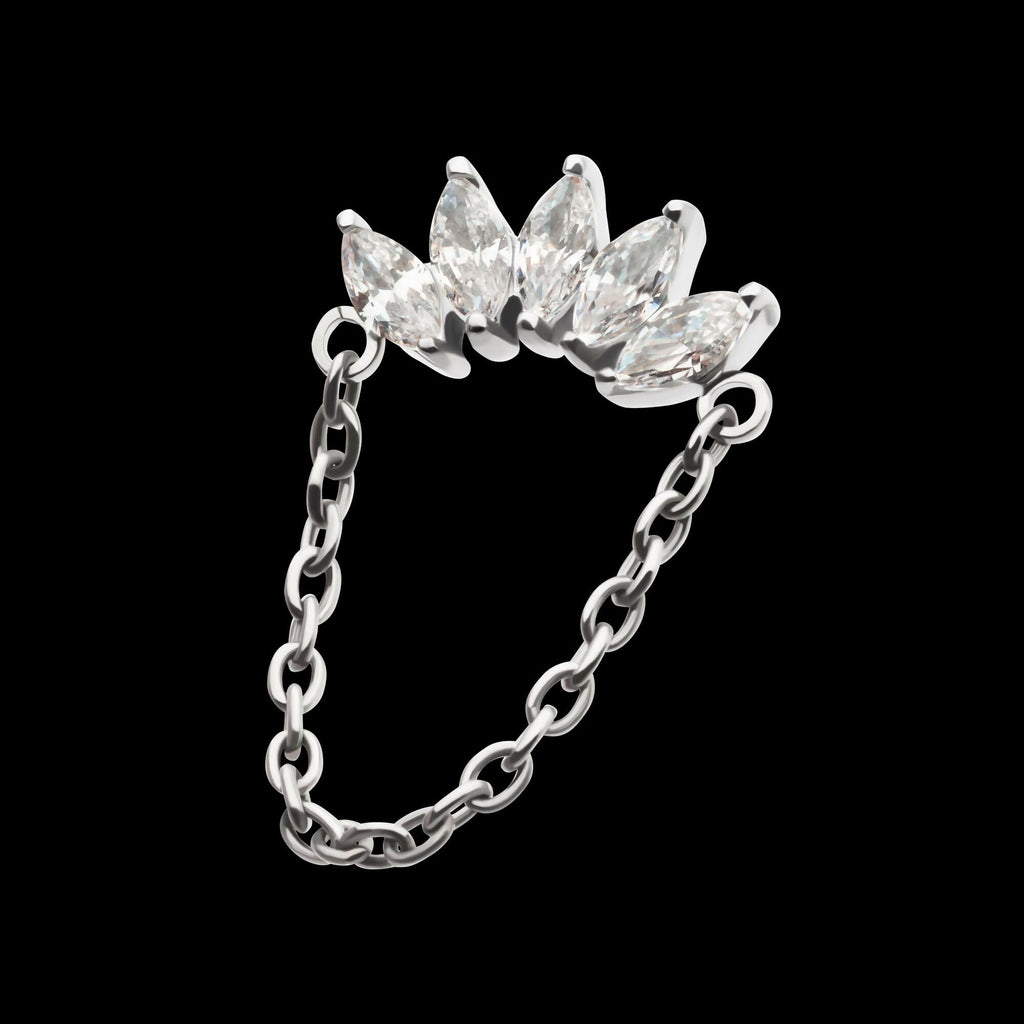 Titanium Threadless 5-Cluster Marquise AAA CZ Top with Dangle Chain