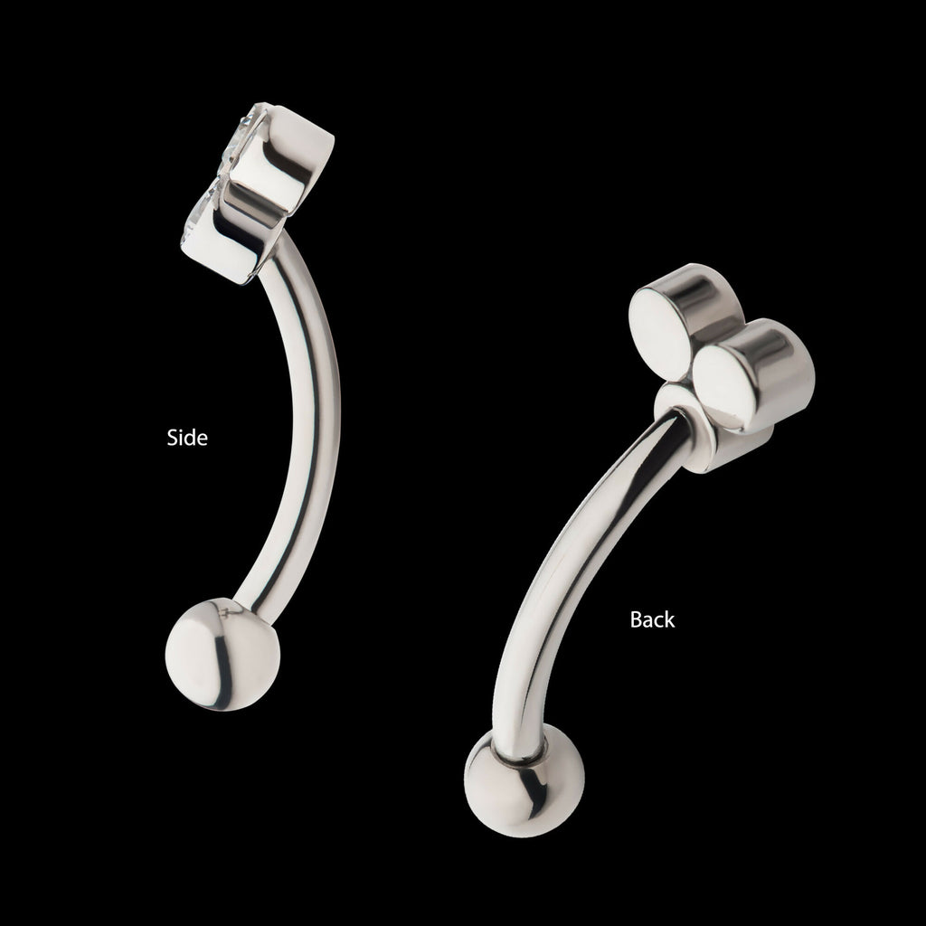 Internally Threaded Bezel Round CZ Trinity Fixed Top Curved Barbell Earring / Nosering – Titanium