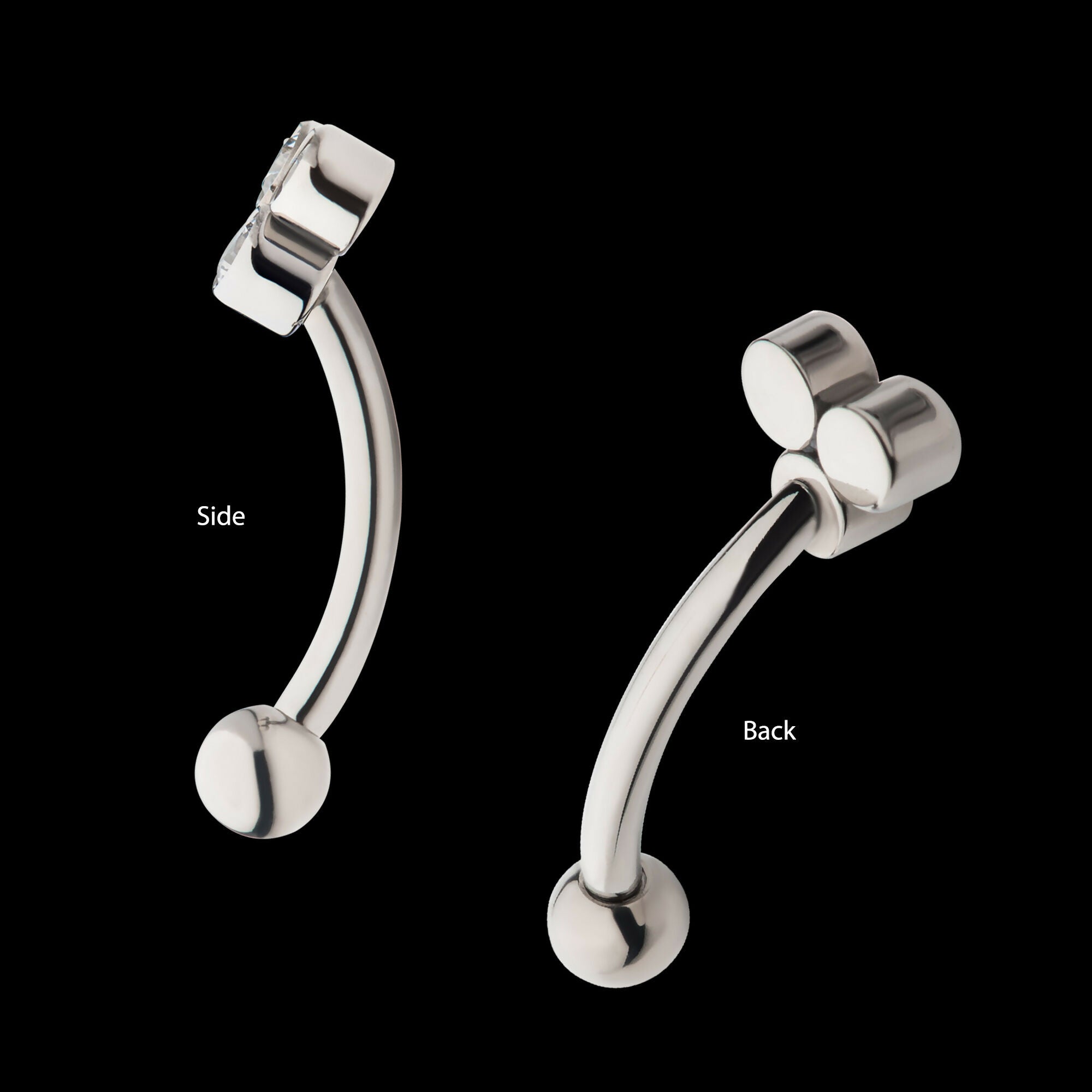 Internally Threaded Bezel Round CZ Trinity Fixed Top Curved Barbell Earring / Nosering – Titanium