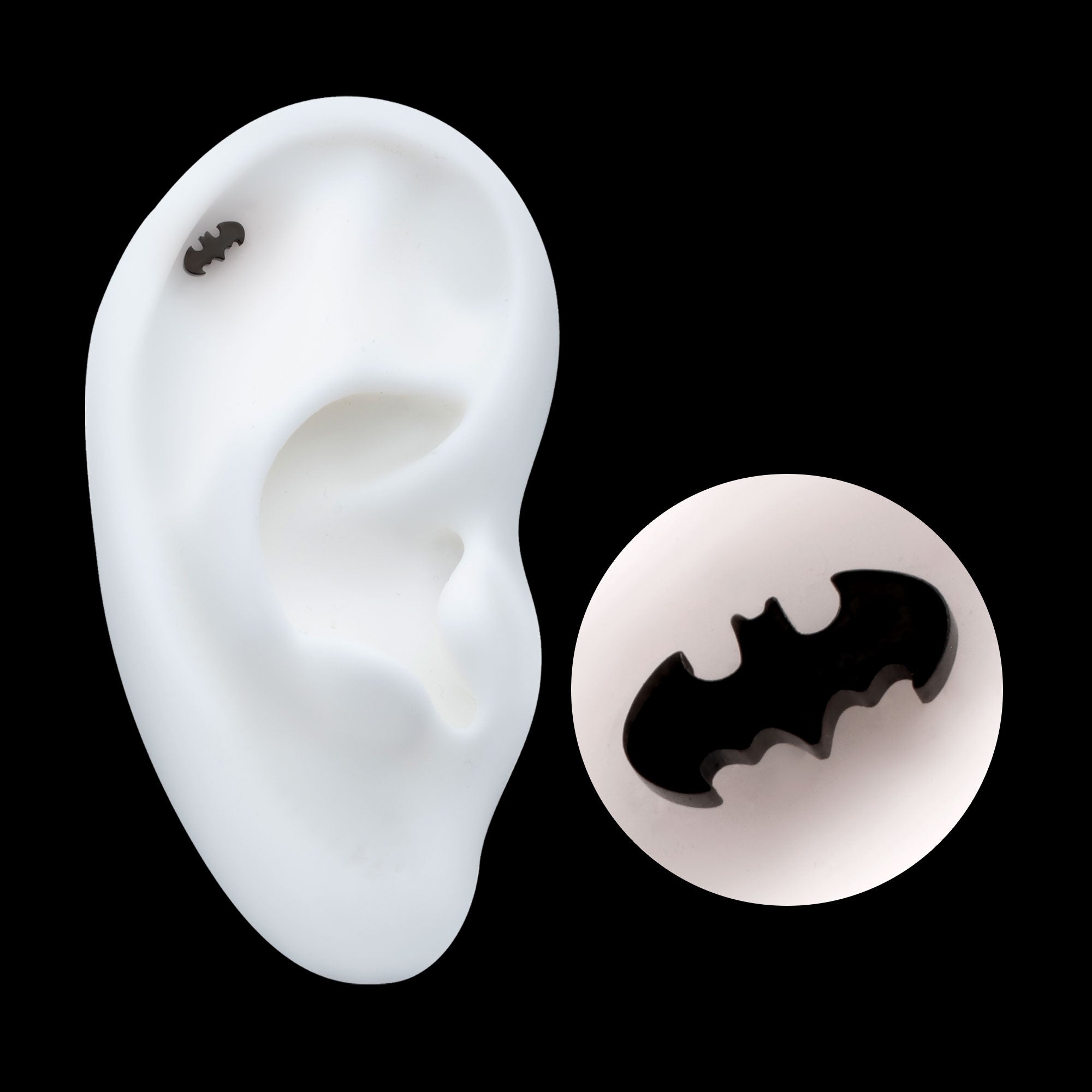 DC Comics Batman Logo Flatback Stud Earring / Nosering - Black PVD Titanium