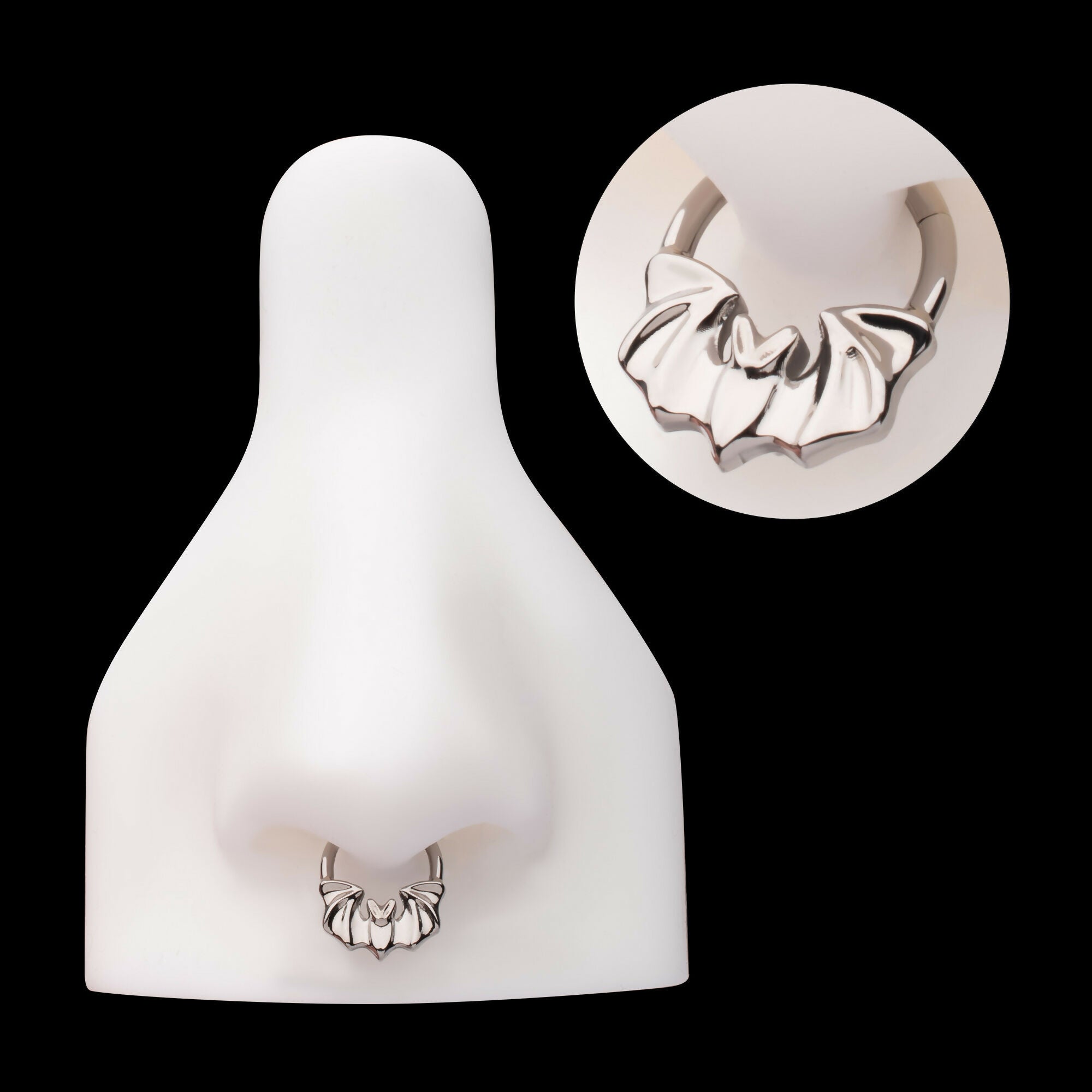 Flying Bat Front Facing Hinged Segment Clicker Hoop Earring / Nosering – Titanium