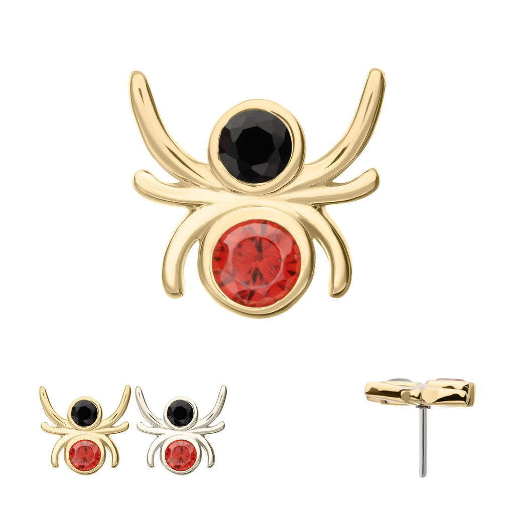 Spider with Double Bezel Gem Flatback Stud Earring / Nosering - Gem in 14Kt Gold