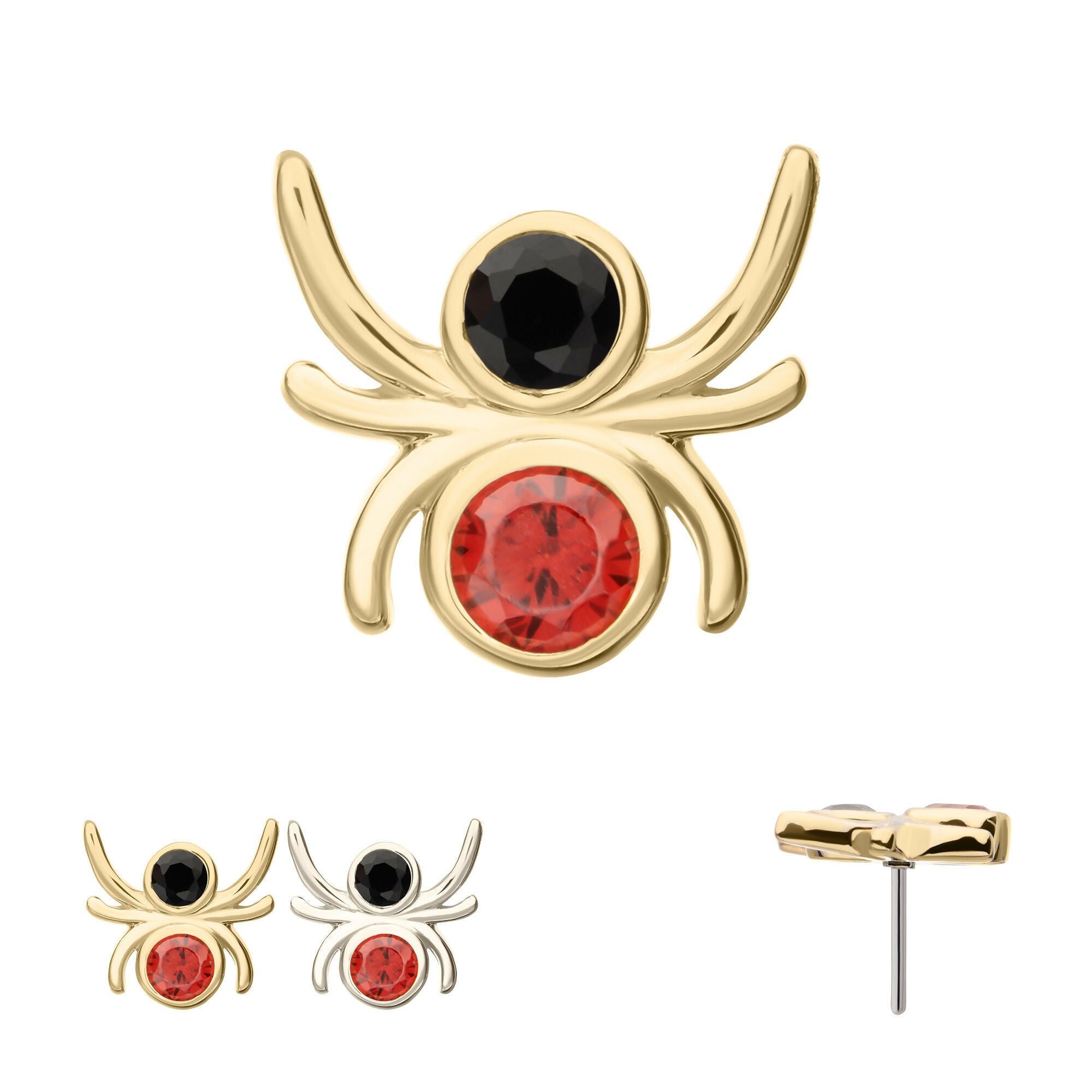 Spider with Double Bezel Gem Flatback Stud Earring / Nosering - Gem in 14Kt Gold