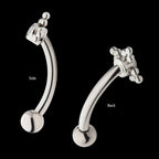 Internally Threaded with Tri Beads Set & Bezel Set Clear AAA CZ Fixed Top Curved Barbell Earring / Nosering – Titanium