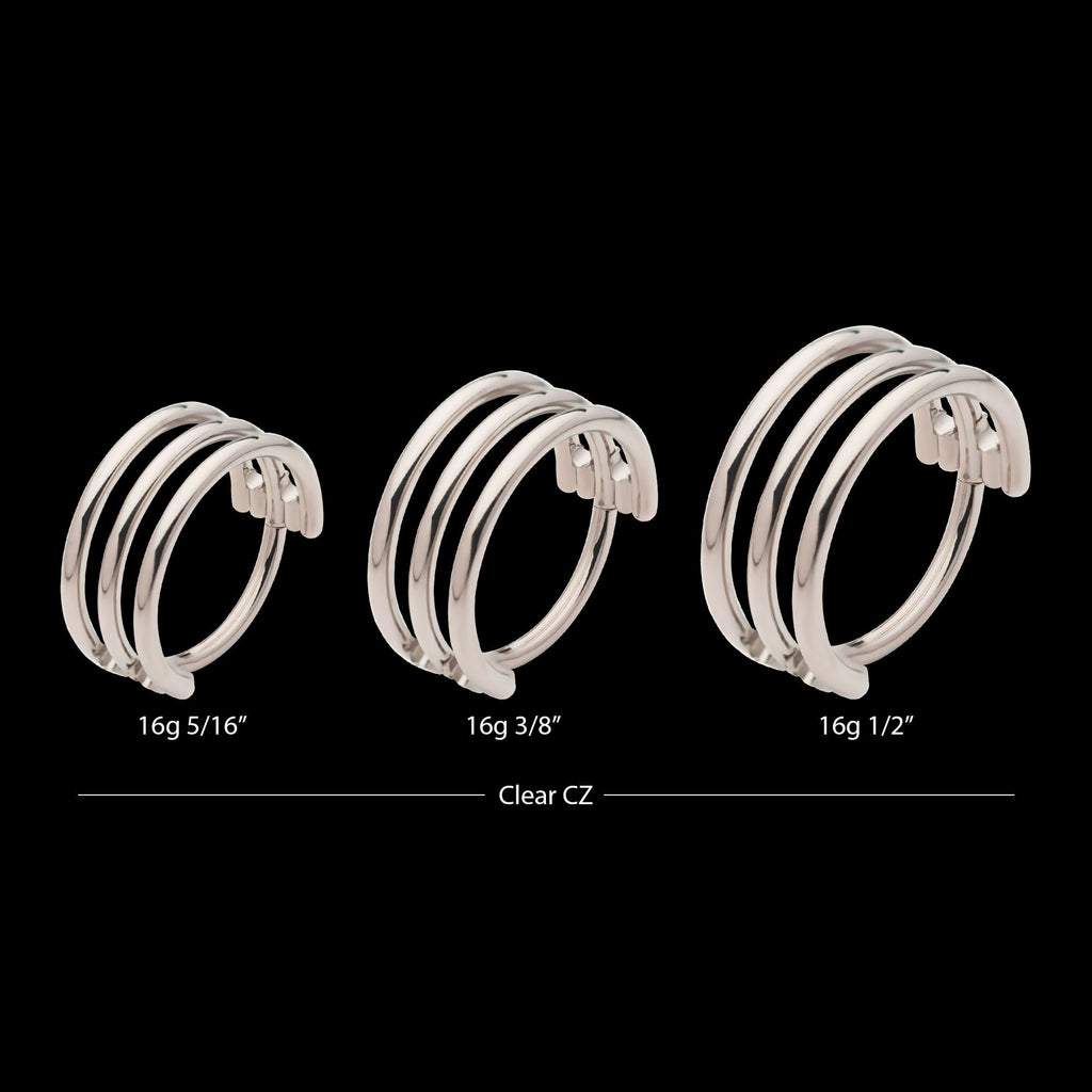 Triple Row Side Facing Hinged Segment Clicker Hoop Earring / Nosering – Titanium
