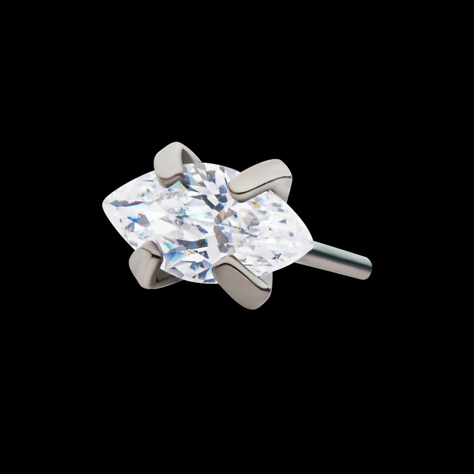 Titanium Threadless with Prong Set Marquise Clear AAA CZ Top