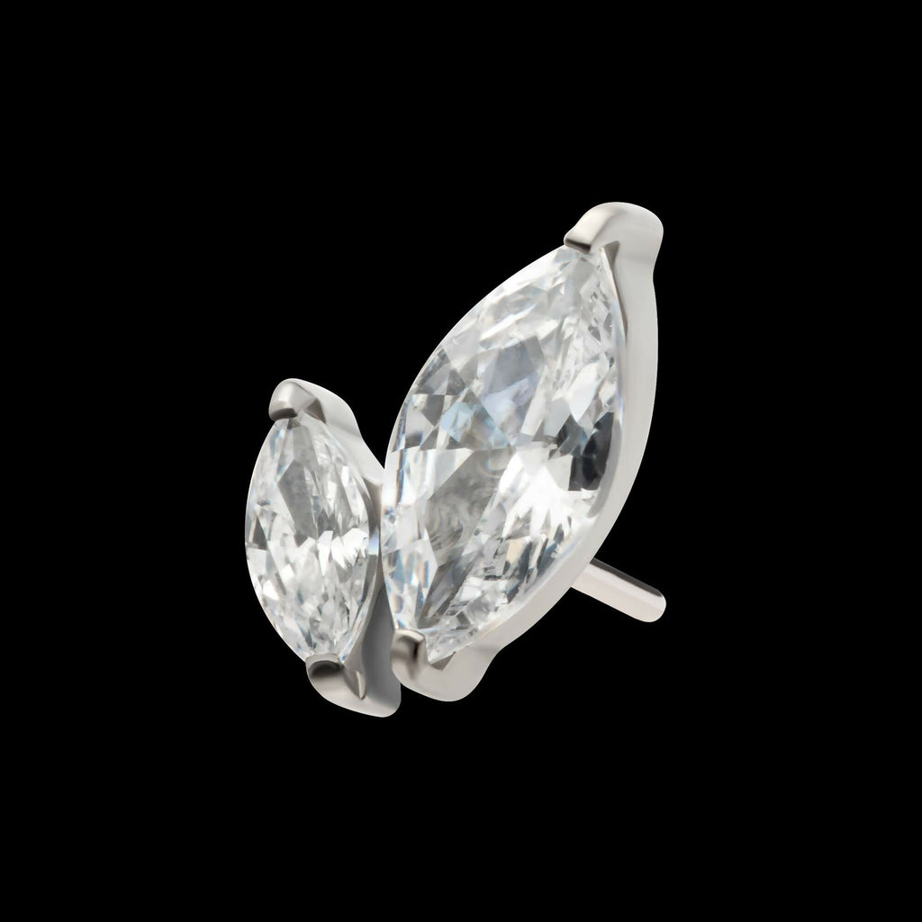 Titanium Threadless Prong Set Marquise CZ 2-Cluster Top