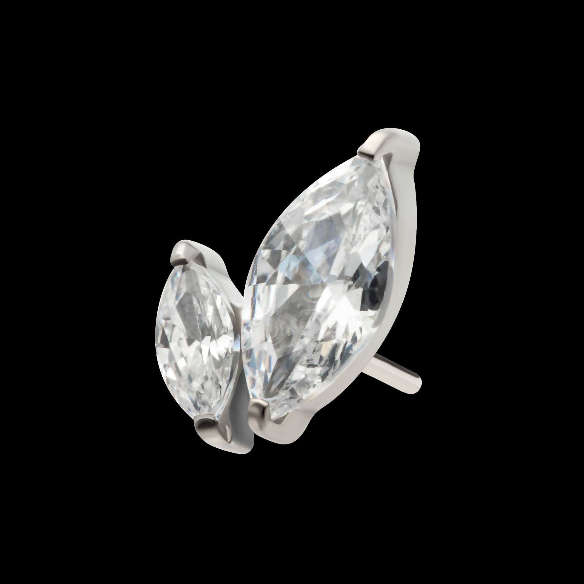 Titanium Threadless Prong Set Marquise CZ 2-Cluster Top