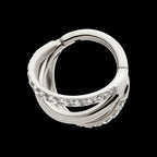 Triple Hoop with CNC Set 1mm Eternity Gem in 2 Alternate Hoops Side Facing Hinged Segment Clicker Earring / Nosering – Titanium