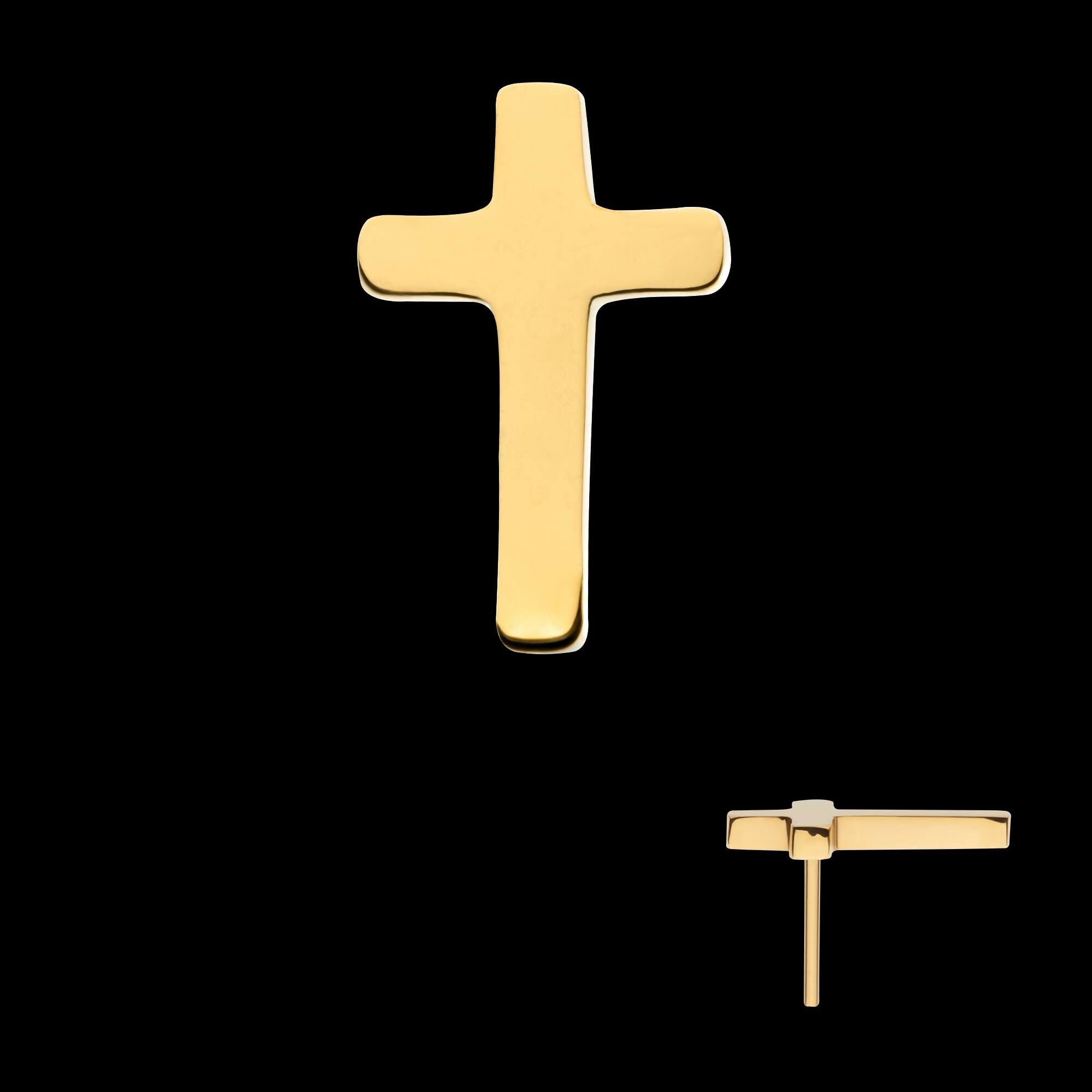 24KT Gold PVD Titanium Threadless with Cross Top