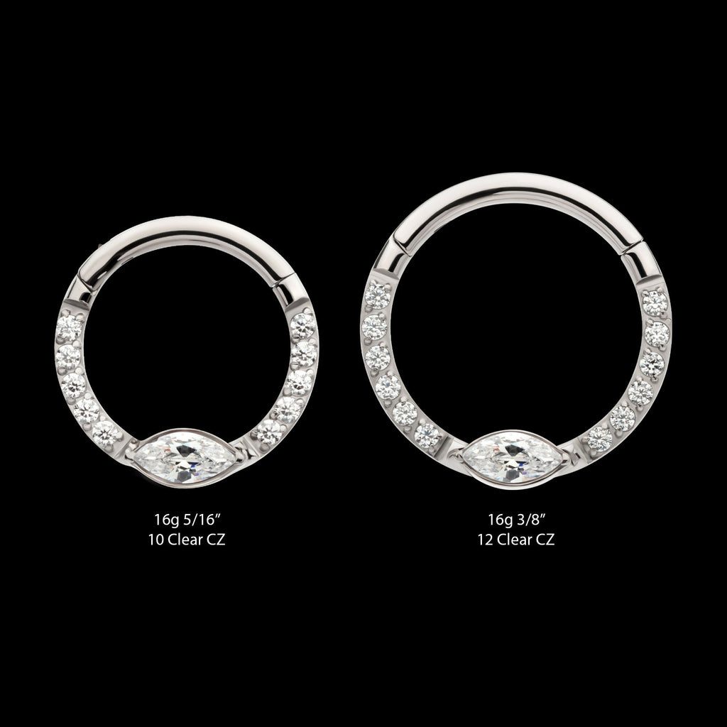 Eye CZ Front Facing Hinged Segment Clicker with CNC Set Round CZ Hoop Earring / Nosering – Titanium