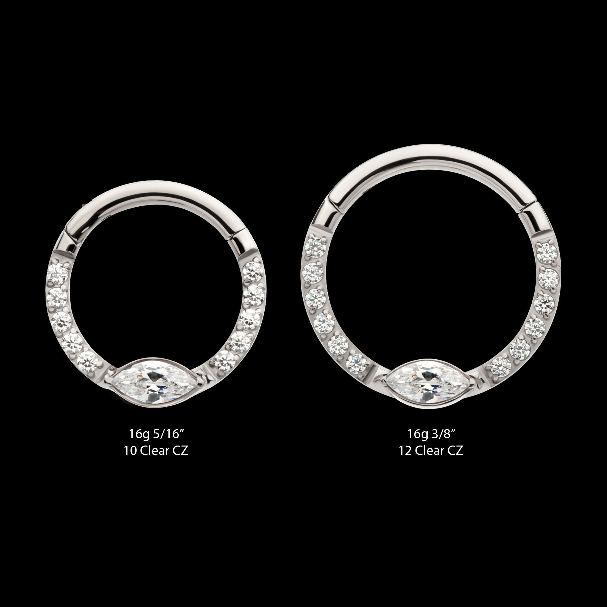 Eye CZ Front Facing Hinged Segment Clicker with CNC Set Round CZ Hoop Earring / Nosering – Titanium