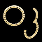 Twisted Rope Front Facing Hinged Segment Clicker Hoop Earring / Nosering – 14Kt Yellow Gold