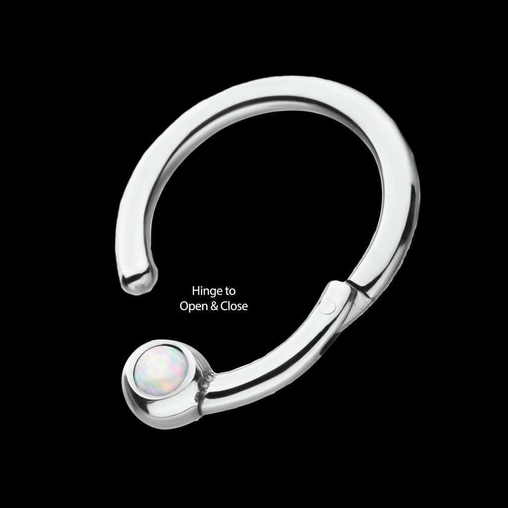White Opal Hinged Segment Ring Earring / Nosering – Titanium