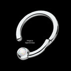 White Opal Hinged Segment Ring Earring / Nosering – Titanium