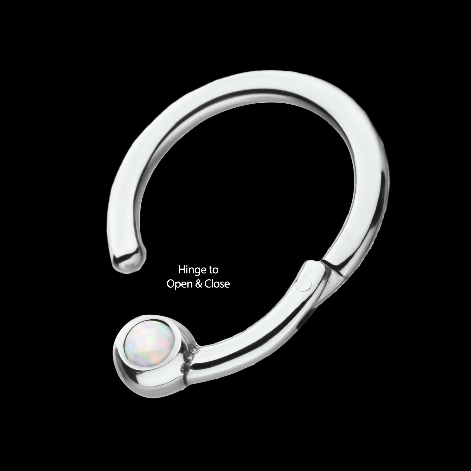 White Opal Hinged Segment Ring Earring / Nosering – Titanium