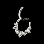 Clustered Hammered & Shiny 3-Petal Flower Front Facing Hinged Segment Clicker Hoop Earring / Nosering – Titanium