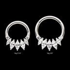 Clustered Prong Set Round & Marquise CZ Front Facing Hinged Segment Clicker Hoop Earring / Nosering – Titanium