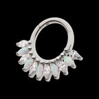 Prong Set Marquise Gem & Opal Cluster Fan Front Facing Hinged Segment Clicker Hoop Earring / Nosering – Titanium