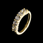 Prong Set 5-Clear CZ Gem on Top Hinged Segment Clicker Hoop Earring / Nosering – 14Kt Gold